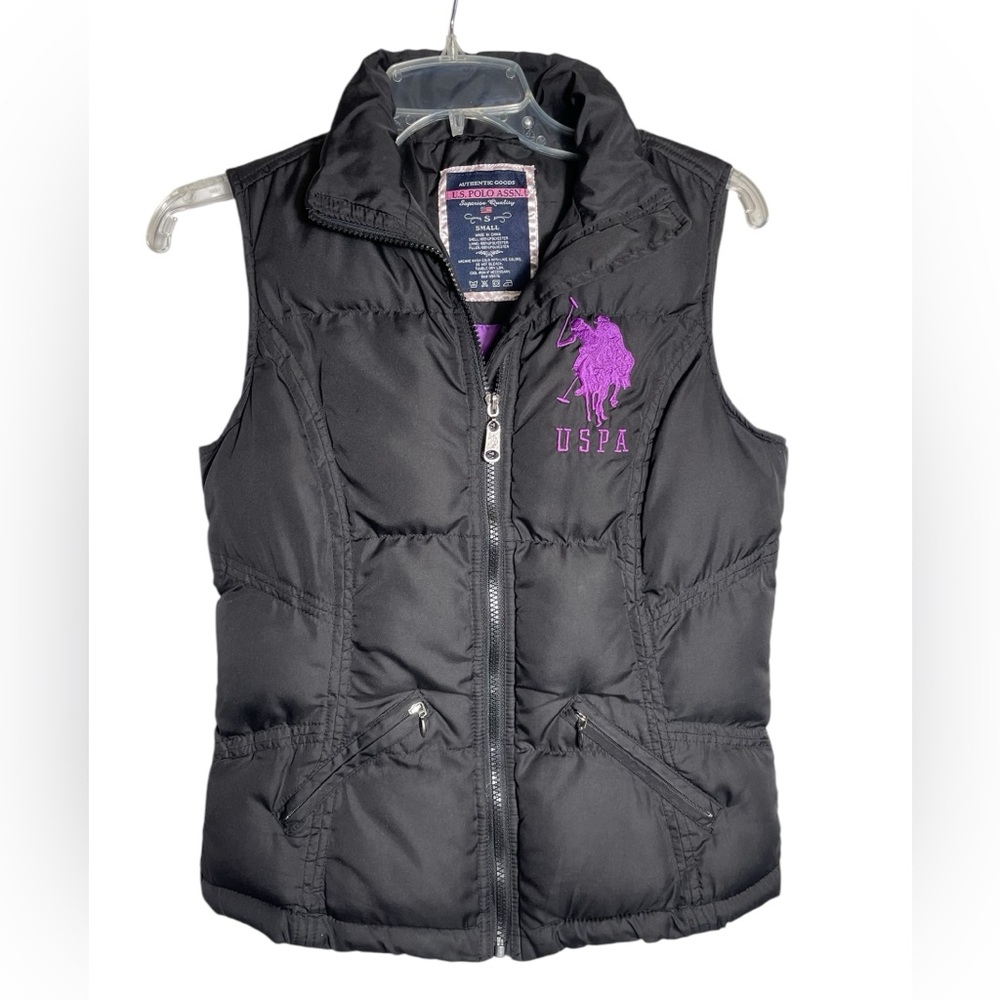 US Polo Association size small women’s classic black & purple puffer vest